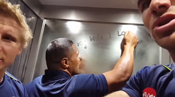 Watch the moment seven Sale Sharks rugby players got stuck in a lift