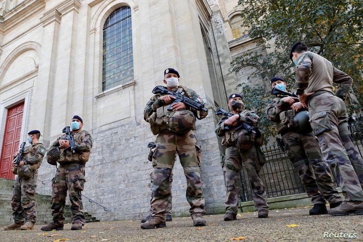 French soldiers, part of France's national security alert system 