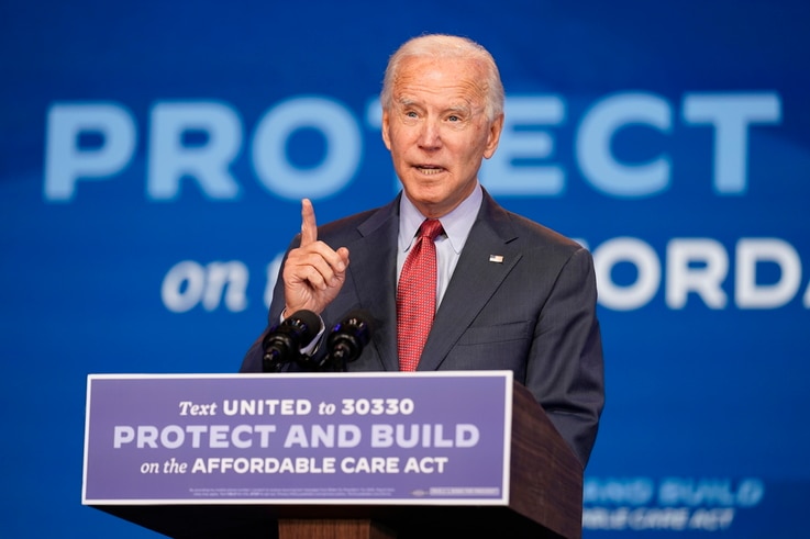 Democratic presidential candidate former Vice President Joe Biden speaks about the Coronavirus and health care at The Queen…
