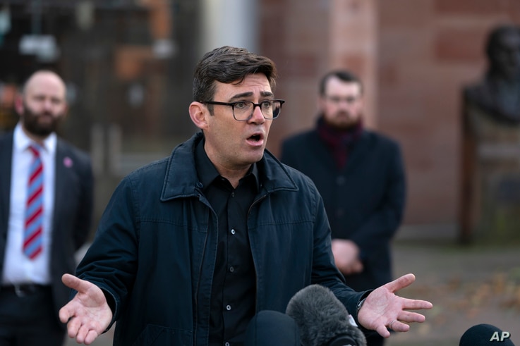Greater Manchester mayor Andy Burnham speaks to the media outside Bridgewater Hall, following last-ditch talks with the Prime…