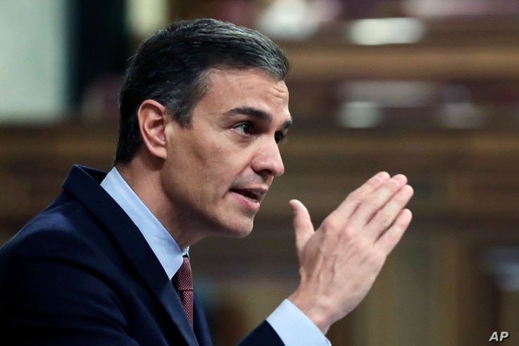 FILE - Spain's Prime Minister Pedro Sanchez speaks during a parliamentary session in Madrid, Spain, Wednesday Oct. 21, 2020. …
