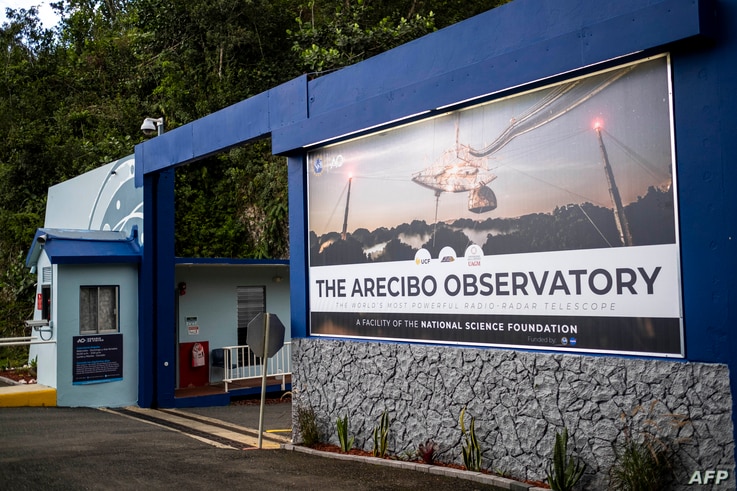 The main entrance of the Arecibo Observatory is seen in Arecibo, Puerto Rico on November 19, 2020. - The National Science…
