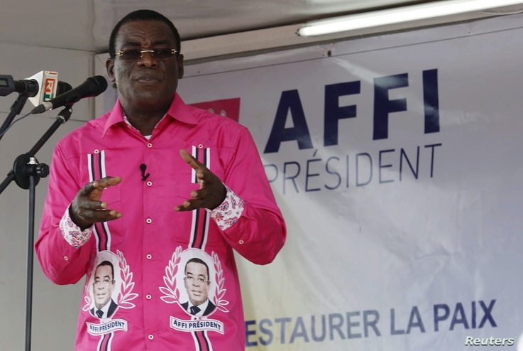 Pascal Affi N'Guessan, leader of Ivorian Popular Front (FPI), speaks during a campaign rally in Gagnoa, Oct. 10, 2015. 