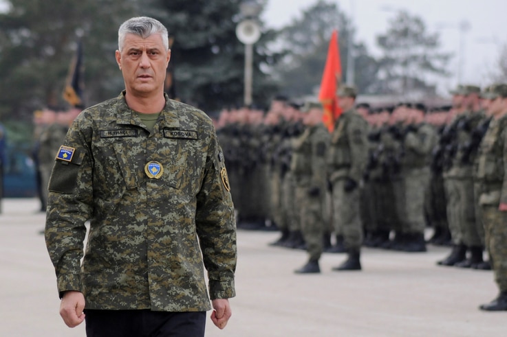 FILE PHOTO: Kosovo's President Hashim Thaci attends a ceremony of security forces a day before parliament's vote on whether to…