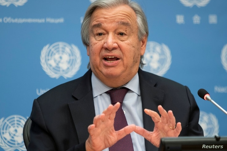 United Nations Secretary-General Antonio Guterres speaks during a news conference at U.N. headquarters in New York City, New York, U.S., Nov. 20, 2020.