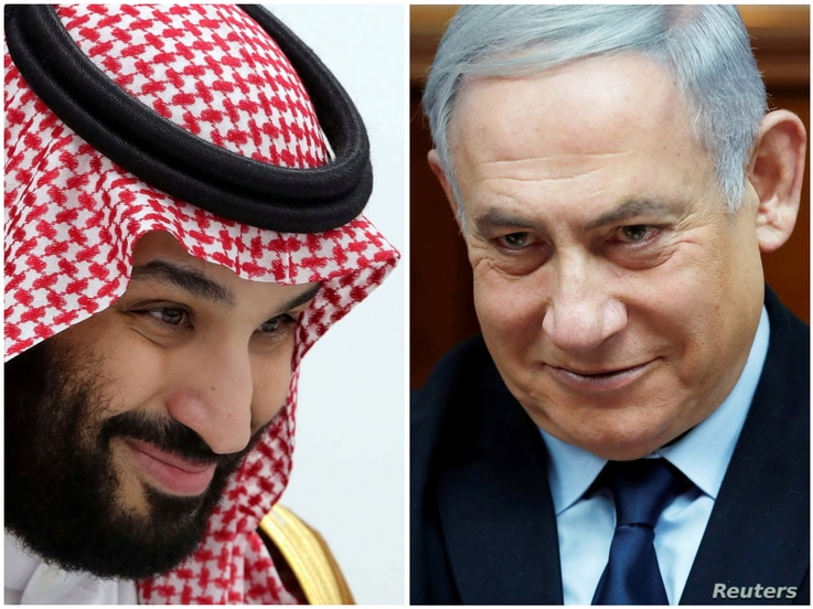 A combination picture shows Saudi Arabia's Crown Prince Mohammed Bin Salman in Osaka, Japan June 29, 2019 and Israeli Prime…