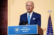U.S. President-elect Joe Biden delivers a pre-Thanksgiving speech at his transition headquarters in Wilmington, Delaware.