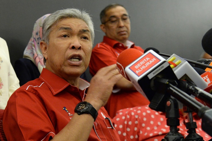 Ahmad Zahid Hamidi, Malaysia's former deputy prime minister and then-acting president of the United Malays National Organisation, speaks to reporters during a press conference in Kuala Lumpur, May 14, 2018. Ahmad Zahid was formally made party leader 