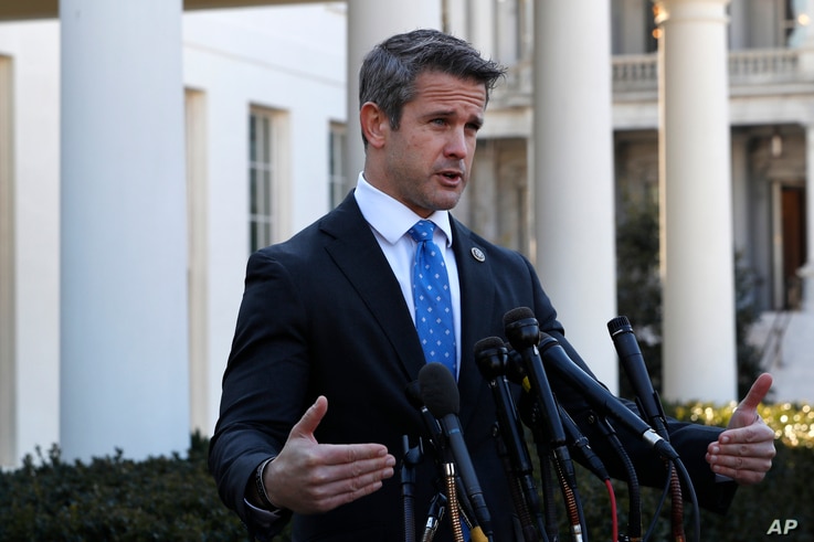 Rep. Adam Kinzinger, R-Ill., speaks to the media, Wednesday, March 6, 2019, at the White House in Washington. (AP Photo…