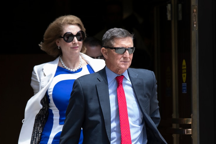 Former national security adviser Michael Flynn, leaves the federal courthouse in Washington, Monday, June 24, 2019.  Flynn's…