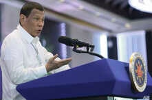 Philippine President Rodrigo Duterte delivers a speech during the 11th Biennial National Convention and 22nd founding anniversary of the Chinese Filipino Business Club, Inc. in Manila, Philippines, Feb. 10, 2020. 