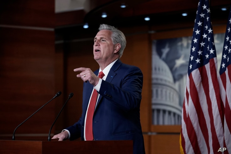 House Minority Leader Kevin McCarthy, R-Calif., gives his assessment of the GOP's performance in the election as he speaks with…