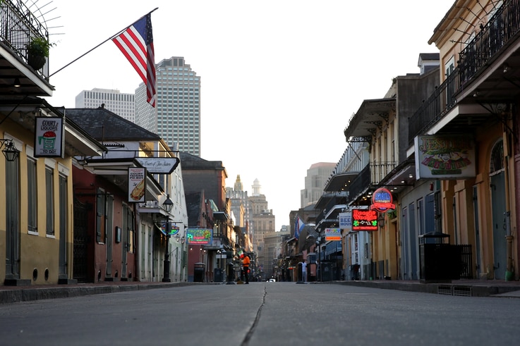 FILE PHOTO: A view of Bourbon Street amid the outbreak of the coronavirus disease (COVID-19), in New Orleans, Louisiana, U.S…