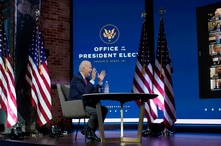 President-elect Joe Biden speaks during a meeting at The Queen theater Monday, Nov. 23, 2020, in Wilmington, Del. (AP Photo…