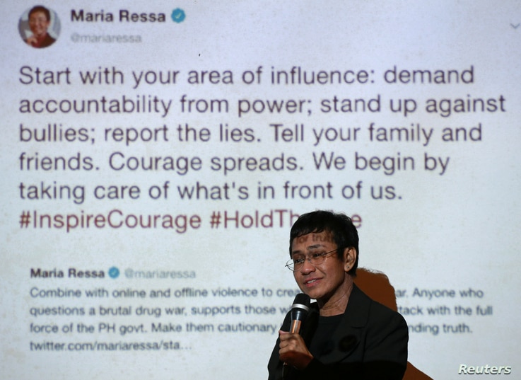 Maria Ressa speaks at an event attended by law students at the University of the Philippines College of Law in Quezon City, Metro Manila, Philippines, March 12, 2019. 