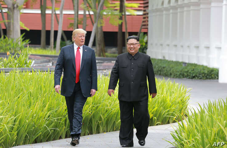 In this picture taken on June 12, 2018 and released from North Korea's official Korean Central News Agency (KCNA) on June 13,…