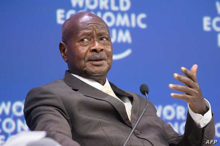 FILE - Yoweri Museveni, who has been president of Uganda since 1986, speaks during the World Economic Forum (WEF) Africa meeting at the Cape Town International Convention Centre, Sept. 4, 2019. 