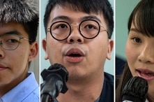 This combination of file photos shows Hong Kong pro-democracy activists Joshua Wong (L), Ivan Lam (C),  and Agnes Chow (R)