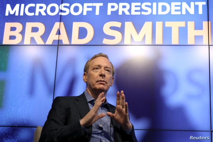 Microsoft President Brad Smith speaks during a Reuters Newsmaker event in New York, U.S., September 13, 2019. REUTERS/Gary He