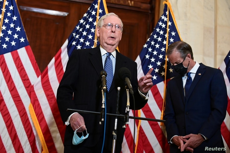 U.S. Senate Majority Leader Mitch McConnell (R-KY) speaks after the Senate Republican GOP leadership election on Capitol Hill.