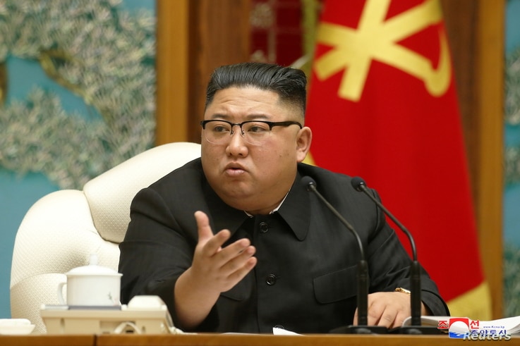 North Korean leader Kim Jong Un at the 20th Enlarged Meeting of the Political Bureau of the 7th Central Committee of the Workers' Party of Korea (WPK), in Pyongyang, North Korea, in this undated photo released on November 16, 2020 by KCNA.   