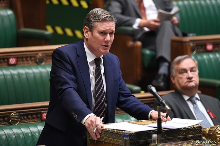 Britain's opposition Labour Party leader Keir Starmer speaks during Question Period at the House of Commons in London, Britain…