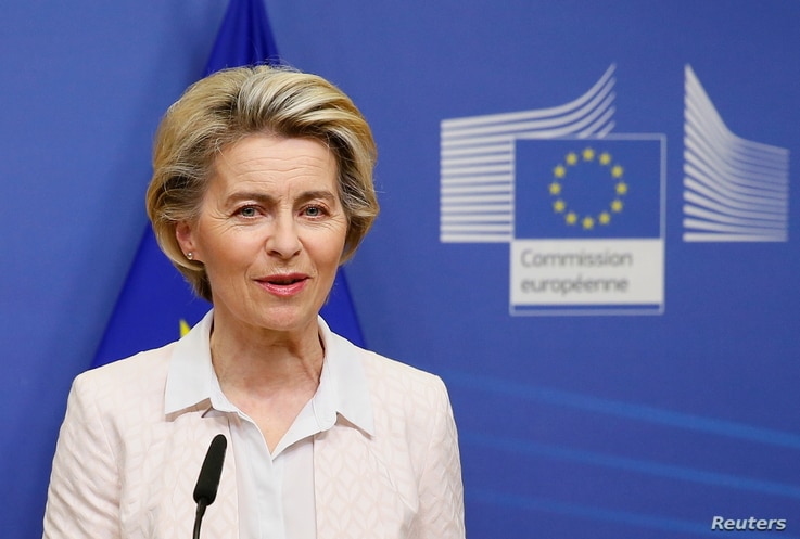 European Commission President Ursula von der Leyen gives a statement regarding Brexit talks at the European Commission in…