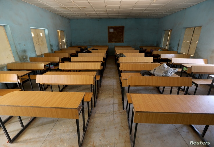 A view shows an empty classroom at the Government Science school where gunmen abducted students, in Kankara, in northwestern…