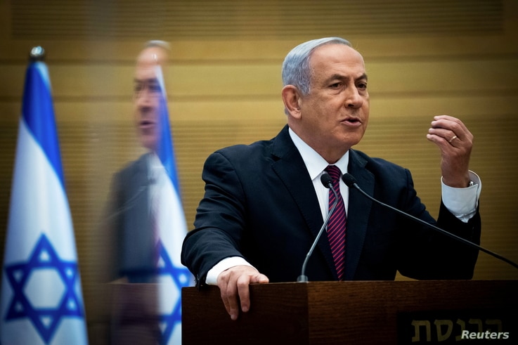 FILE PHOTO: Israeli Prime Minister Benjamin Netanyahu delivers a statement to Likud party MKs at the Knesset (Israel's…