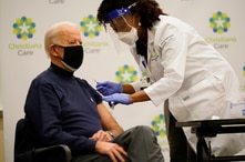 President-elect Joe Biden receives his first dose of the coronavirus vaccine at ChristianaCare Christiana Hospital in Newark,…