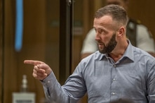 Nathan Smith gestures as he makes a victim impact statement during the sentencing hearing for Australian Brenton Harrison…