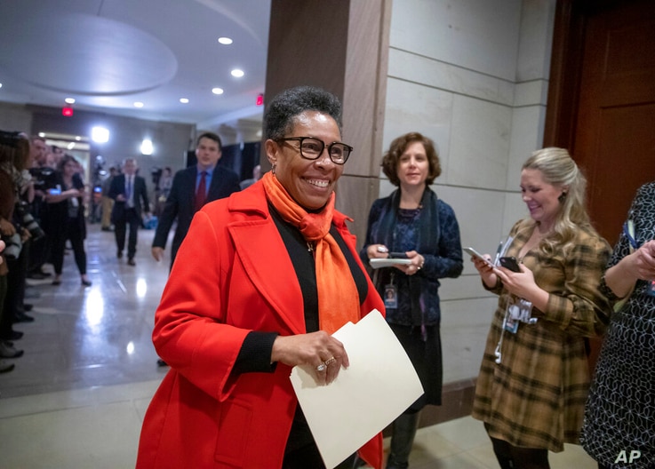 FILE - In this Nov. 28, 2018, file photo Rep. Marcia Fudge, D-Ohio, who declined to enter the speaker's race after securing…