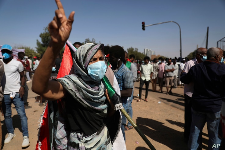 Protesters gather in Khartoum, Sudan, Dec. 19, 2020. 