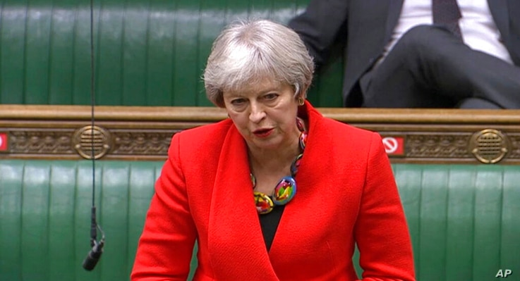 In this screengrab provided by the House of Commons, Britain's Former prime minister Theresa May speaks during the debate in…