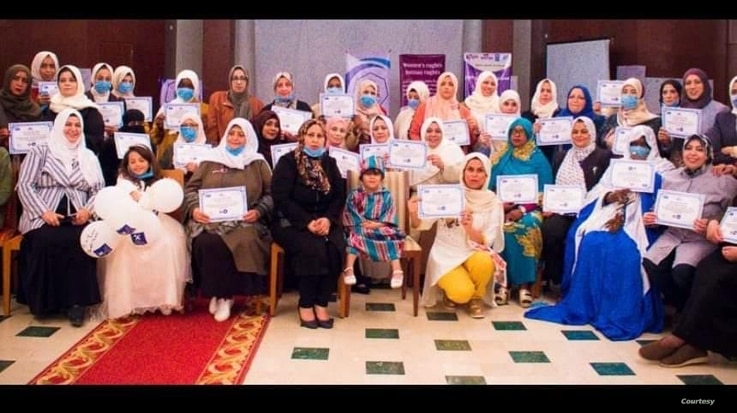 Libya's National Commission for Human Rights holds a meeting with women activists in the city of Derna in eastern Libya, on peacebuilding progress in the city. (Photo credit: Zahia Faraj Ali)