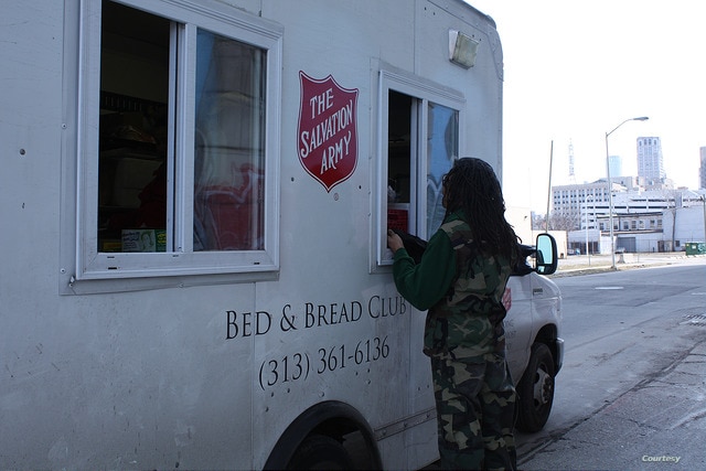 In Detroit, Michigan, Salvation Army trucks drive around low income neighborhoods offering soup, sandwiches and hot meals. (Salvation Army USA)