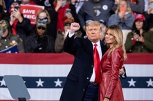 President Donald Trump and first lady Melania Trump prepare to leave a rally for U.S. Senators Kelly Loeffler, R-Ga., and David…