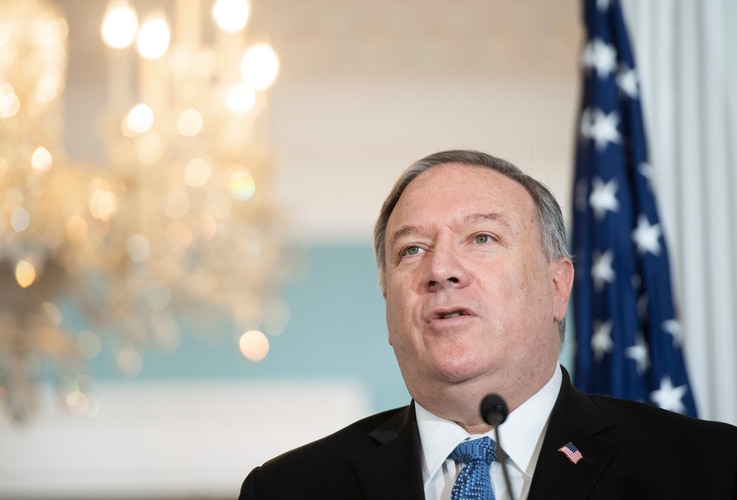 Secretary of State Mike Pompeo speaks to the media prior to meeting with Kuwaiti Foreign Minister Sheikh Ahmad Nasser Al…