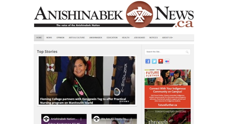 A portion of the home page of the Anishinabek News.