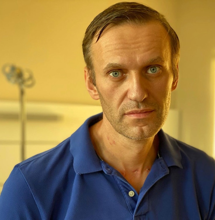 Russian opposition politician Alexei Navalny is pictured at Charite hospital in Berlin