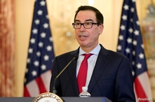 U.S. Treasury Secretary Steve Mnuchin speaks during a news conference to announce the Trump administration's restoration of sanctions on Iran, at the U.S. State Department in Washington, Sept. 21, 2020.