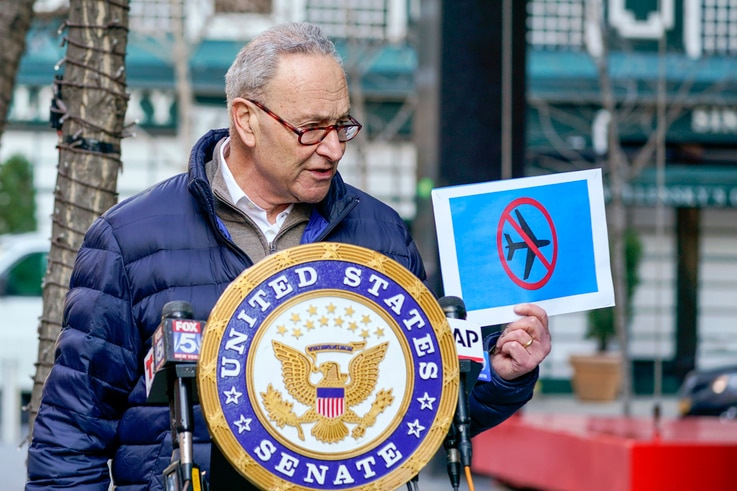 Senate Minority Leader Chuck Schumer, D-N.Y., speaks to reporters during a news conference, Tuesday, Jan. 12, 2021, in New York…