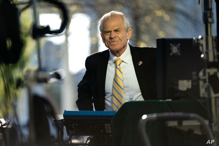 White House trade adviser Peter Navarro speaks during an interview at the White House, Monday, April 6, 2020, in Washington. …