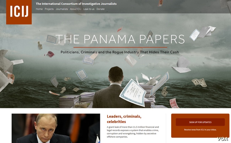 A screenshot of the Panama Papers Web site, April 3, 2016.