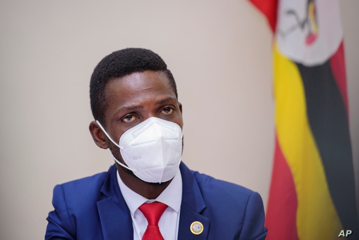 Bobi Wine, during a Press conference in Kampala Uganda, Tuesday, Jan.12, 2021.  Opposition figures in Uganda cited widespread…