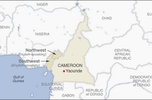 Map of Cameroon, showing the Northwest and Southwest (English-speaking) regions