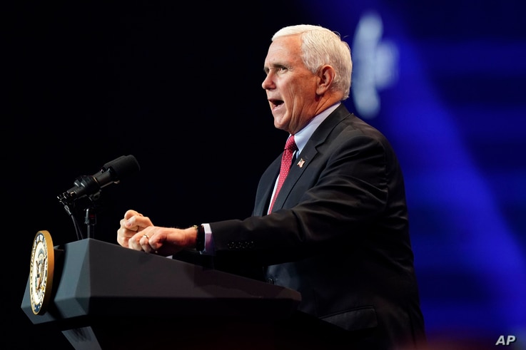 Vice President Mike Pence speaks during the Turning Point USA Student Action Summit, Dec. 22, 2020, in West Palm Beach, Florida.