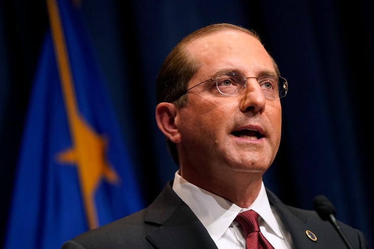 Health and Human Services Secretary Alex Azar speaks during a news conference on Operation Warp Speed and COVID-19 vaccine…